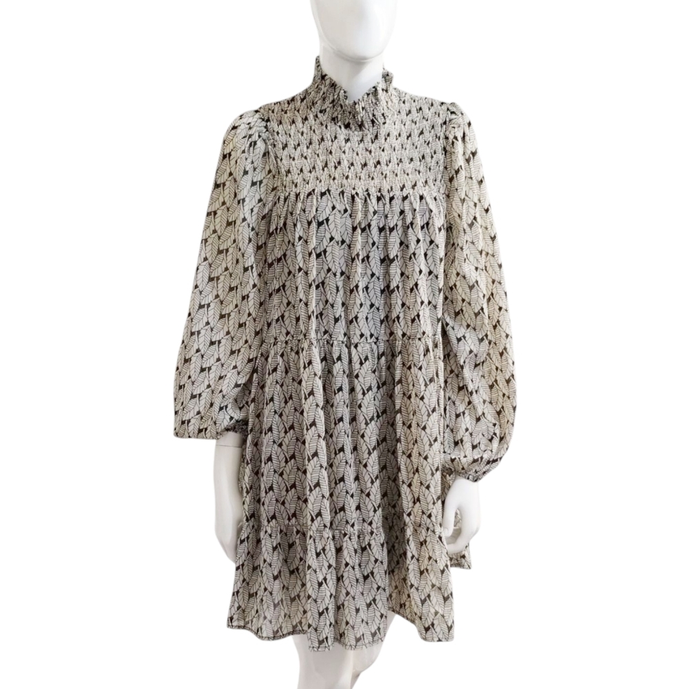 TCEC Women's Bohemian Fancy Feathers Smocked Chiffon Tiered Dainty Mini Dress S
